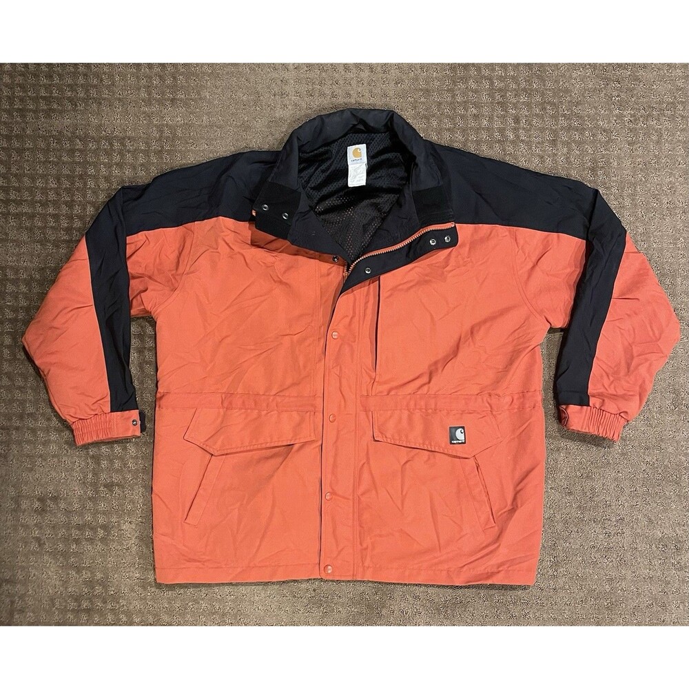Vintage Carhartt Mens Orange Windbreaker Jacket C48 BTO Size 2XL